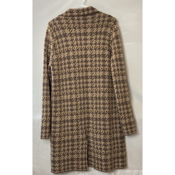 Rielle Women's Medium Houndstooth Knit Sweater Coat Cardigan Brown Tan - Picture 4 of 12